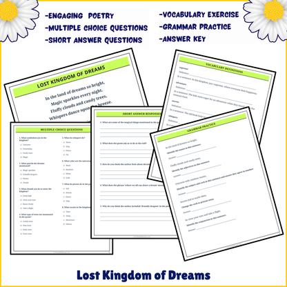 Lost Kingdom of Dreams | Poem Grammar Worksheet Printable Activity