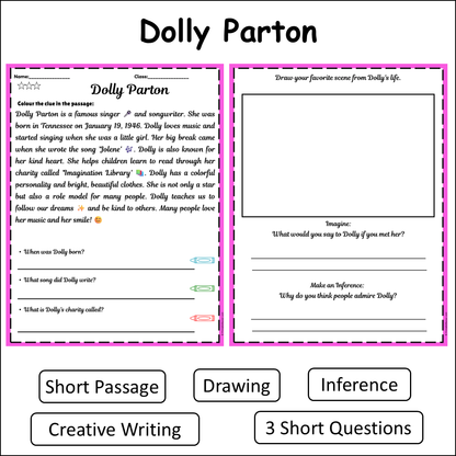 Dolly Parton | Short Reading Comprehension Creative Worksheet