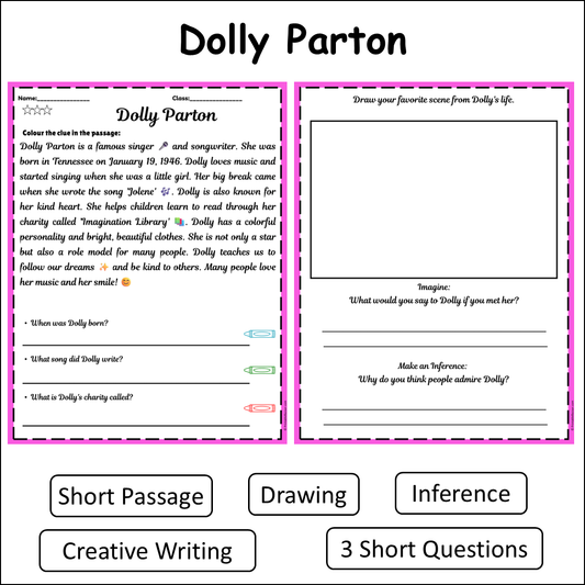 Dolly Parton | Short Reading Comprehension Creative Worksheet