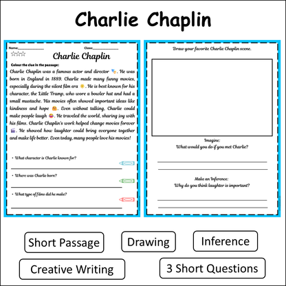 Charlie Chaplin | Short Reading Comprehension Creative Worksheet