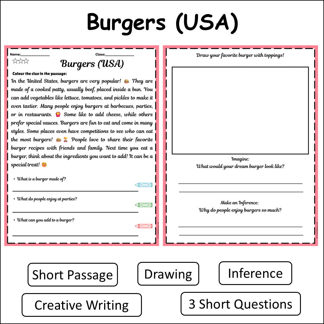 Burgers (USA) | Short Reading Comprehension Creative Worksheet