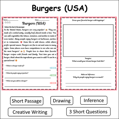 Burgers (USA) | Short Reading Comprehension Creative Worksheet