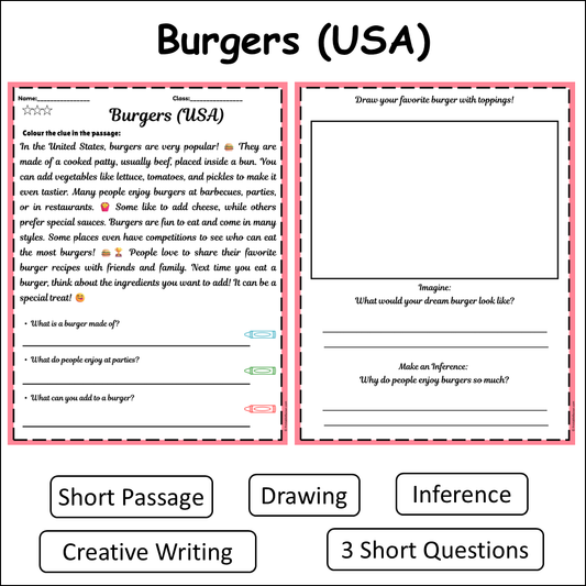 Burgers (USA) | Short Reading Comprehension Creative Worksheet