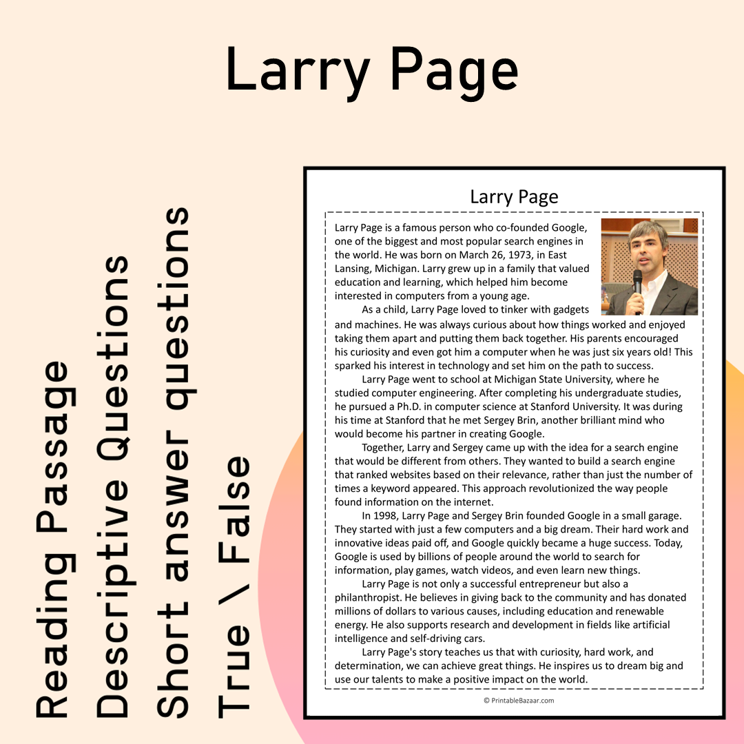 Larry Page | Reading Comprehension Passage Printable Activity