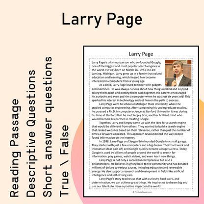 Larry Page | Reading Comprehension Passage Printable Activity