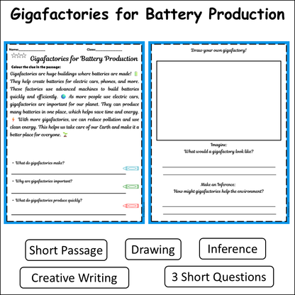 Gigafactories for Battery Production | Short Reading Comprehension Creative Worksheet