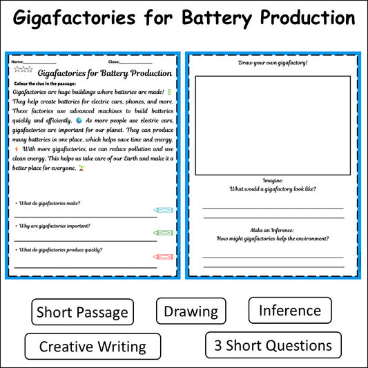 Gigafactories for Battery Production | Short Reading Comprehension Creative Worksheet