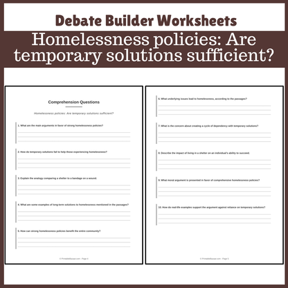Homelessness policies: Are temporary solutions sufficient? | Favour and Against Worksheet Printable Activity