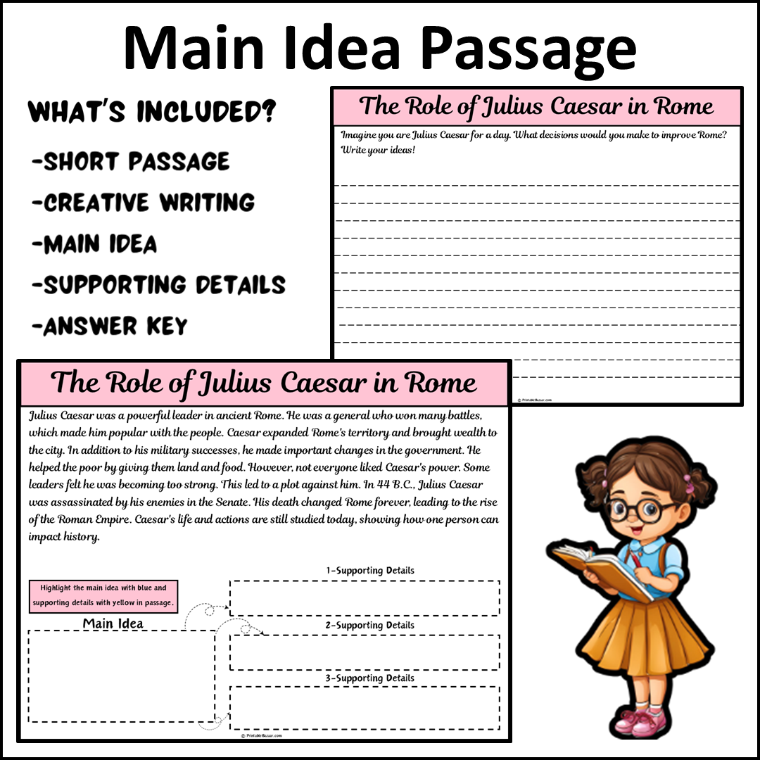 The Role of Julius Caesar in Rome | Main Idea and Supporting Details Reading Passage and Questions