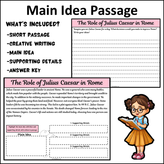 The Role of Julius Caesar in Rome | Main Idea and Supporting Details Reading Passage and Questions