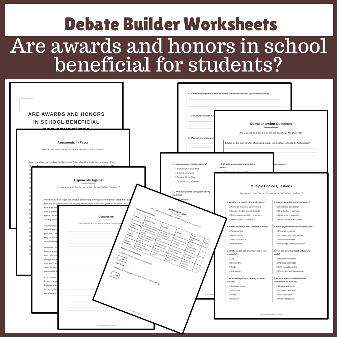 Are awards and honors in school beneficial for students? | Favour and Against Worksheet Printable Activity