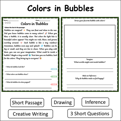 Colors in Bubbles | Short Reading Comprehension Creative Worksheet
