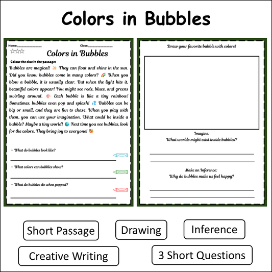 Colors in Bubbles | Short Reading Comprehension Creative Worksheet