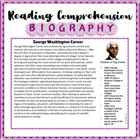 George Washington Carver | Biography Reading Comprehension and Questions Worksheet