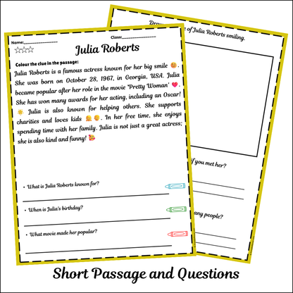 Julia Roberts | Short Reading Comprehension Creative Worksheet