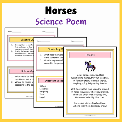 Horses | Science Poem Reading Comprehension Activity