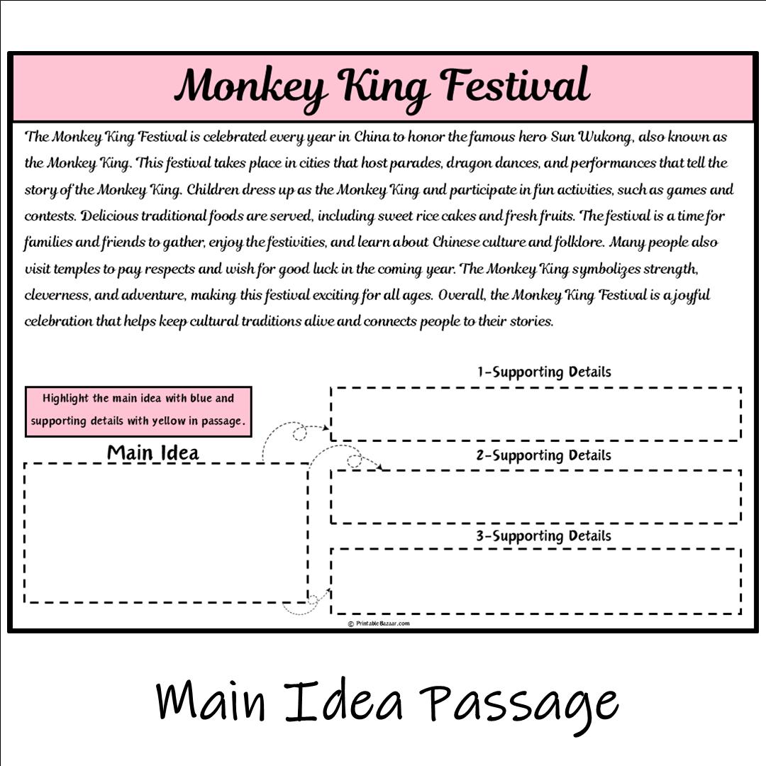 Monkey King Festival | Main Idea and Supporting Details Reading Passage and Questions