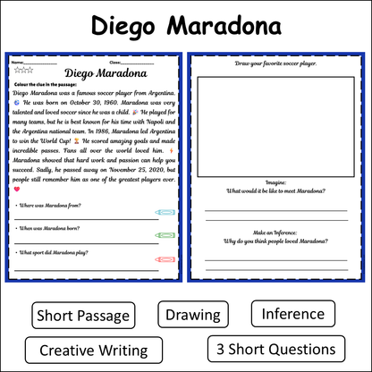 Diego Maradona | Short Reading Comprehension Creative Worksheet