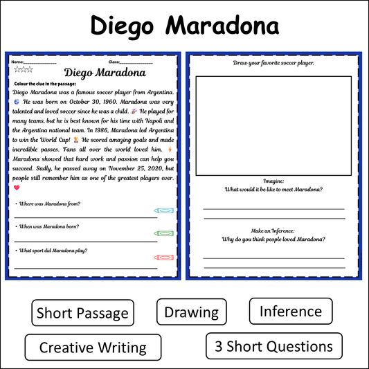 Diego Maradona | Short Reading Comprehension Creative Worksheet