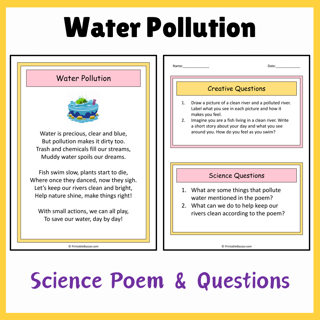 Water Pollution | Science Poem Reading Comprehension Activity