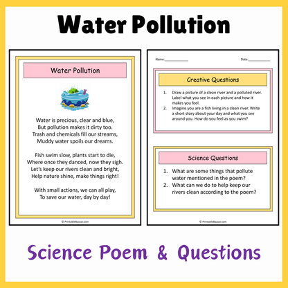 Water Pollution | Science Poem Reading Comprehension Activity