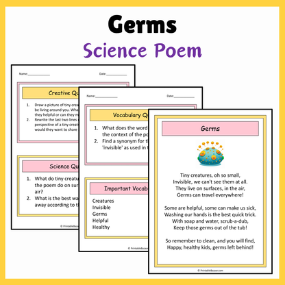 Germs | Science Poem Reading Comprehension Activity