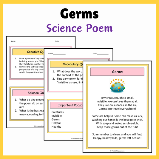 Germs | Science Poem Reading Comprehension Activity