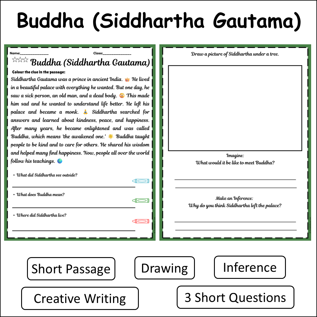 Buddha (Siddhartha Gautama) | Short Reading Comprehension Creative Worksheet