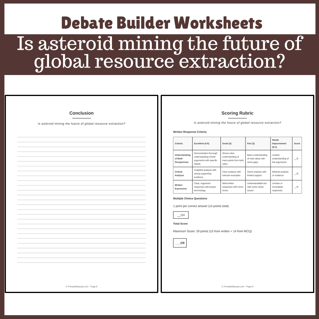 Is asteroid mining the future of global resource extraction? | Favour and Against Worksheet Printable Activity