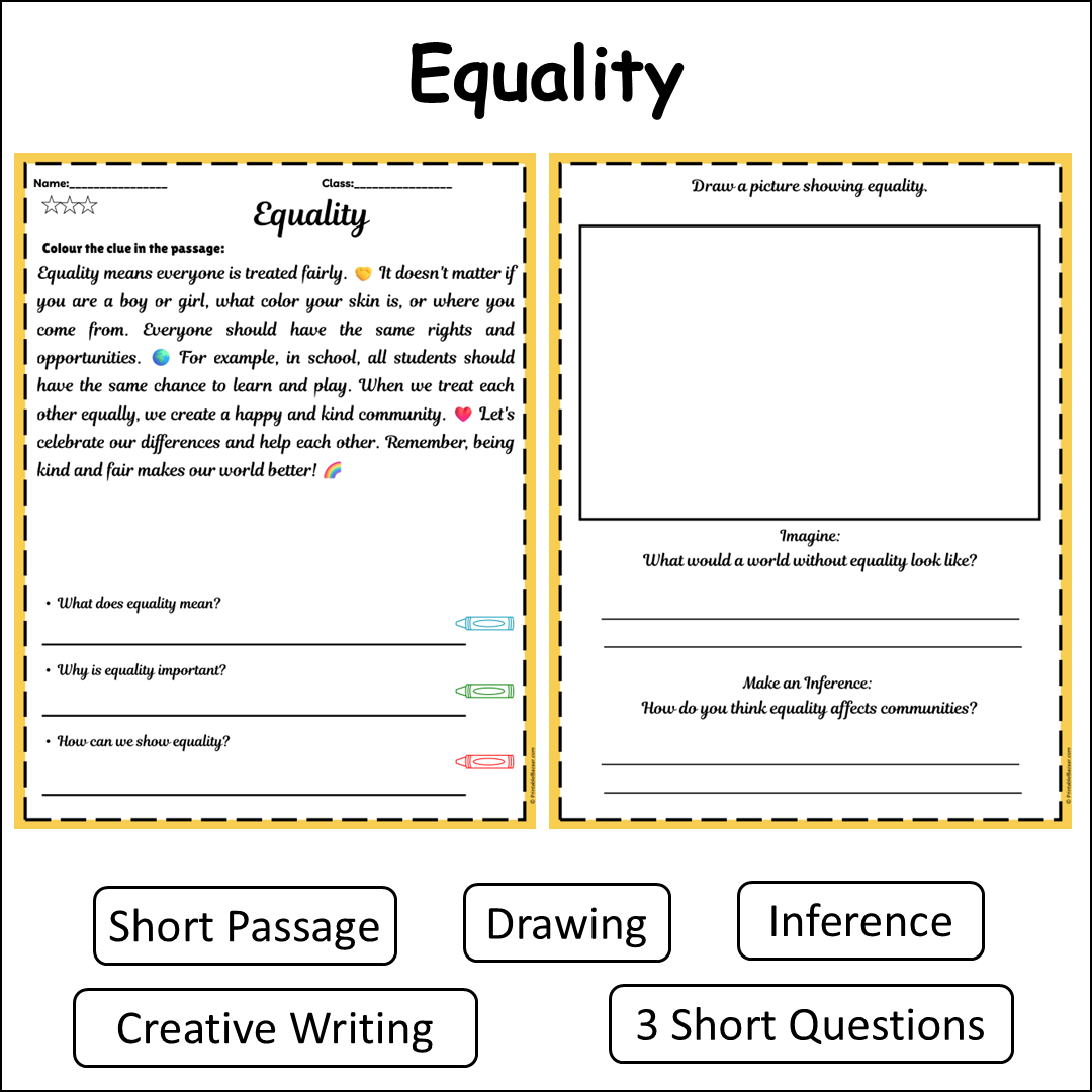 Equality | Short Reading Comprehension Creative Worksheet