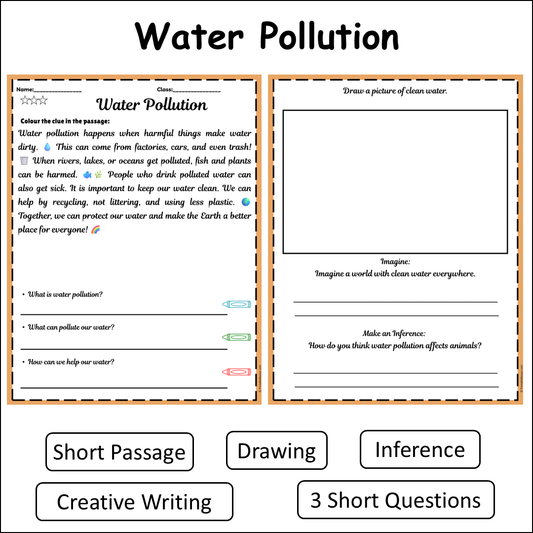 Water Pollution | Short Reading Comprehension Creative Worksheet
