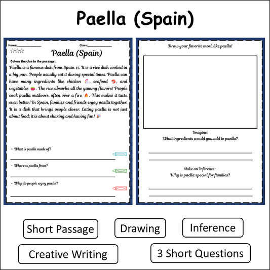 Paella (Spain) | Short Reading Comprehension Creative Worksheet