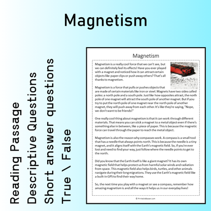 Magnetism | Reading Comprehension Passage Printable Worksheet