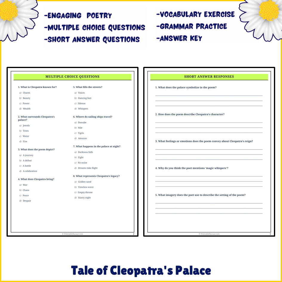 Tale of Cleopatra's Palace | Poem Grammar Worksheet Printable Activity