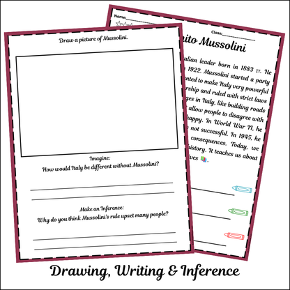 Benito Mussolini | Short Reading Comprehension Creative Worksheet