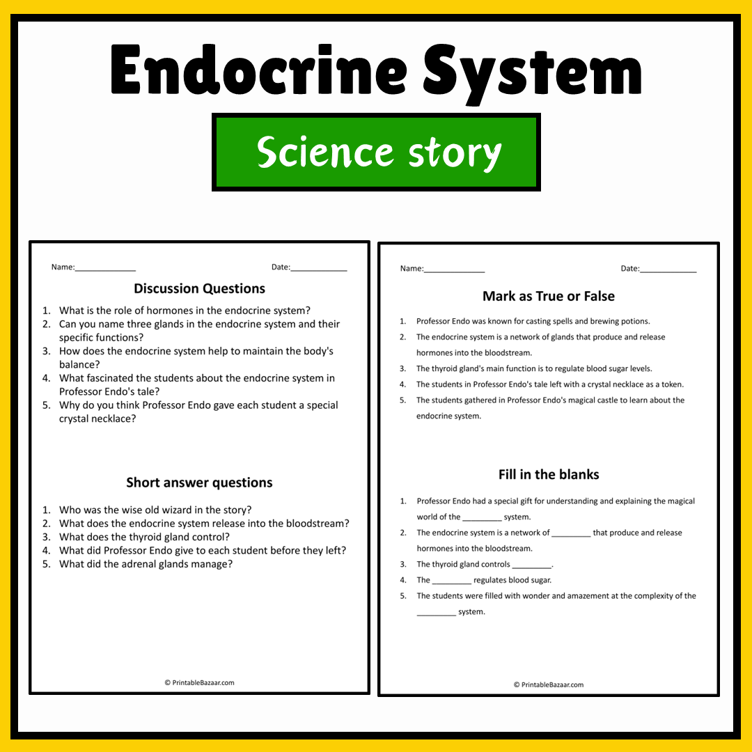 Endocrine System | Science Story Reading Comprehension Activity