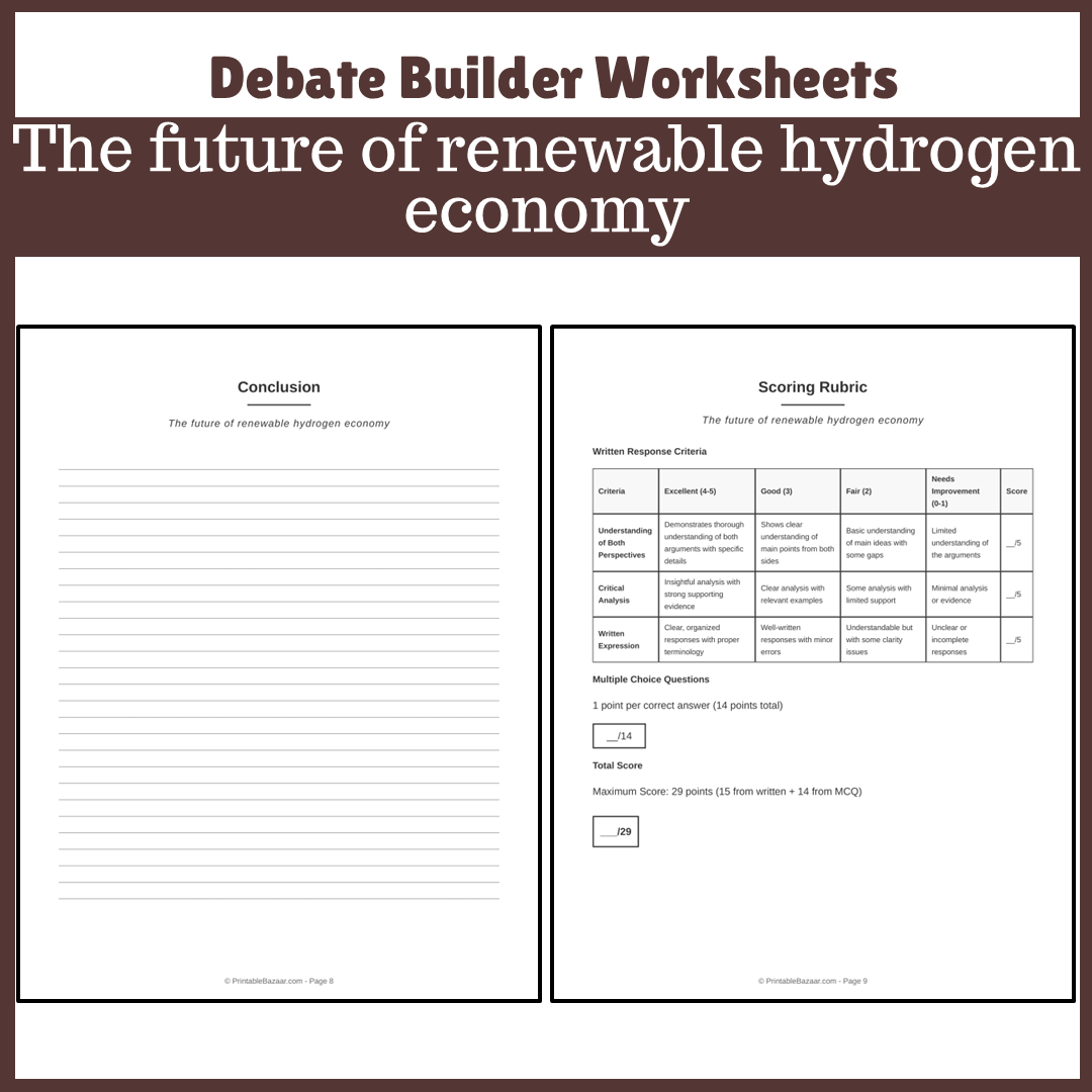 The future of renewable hydrogen economy | Favour and Against Worksheet Printable Activity