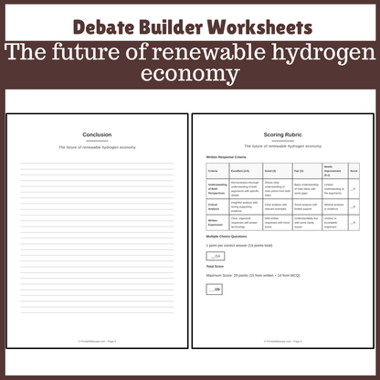 The future of renewable hydrogen economy | Favour and Against Worksheet Printable Activity