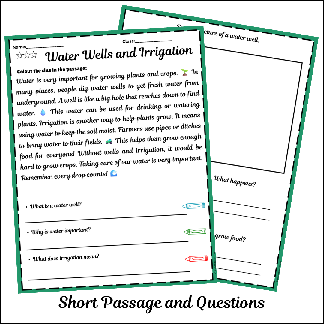 Water Wells and Irrigation | Short Reading Comprehension Creative Worksheet