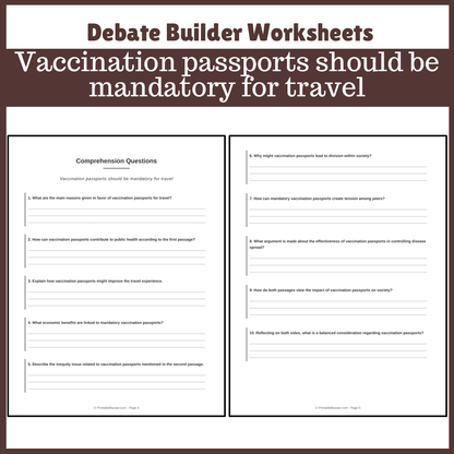 Vaccination passports should be mandatory for travel | Favour and Against Worksheet Printable Activity