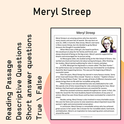Meryl Streep | Reading Comprehension Passage Printable Activity