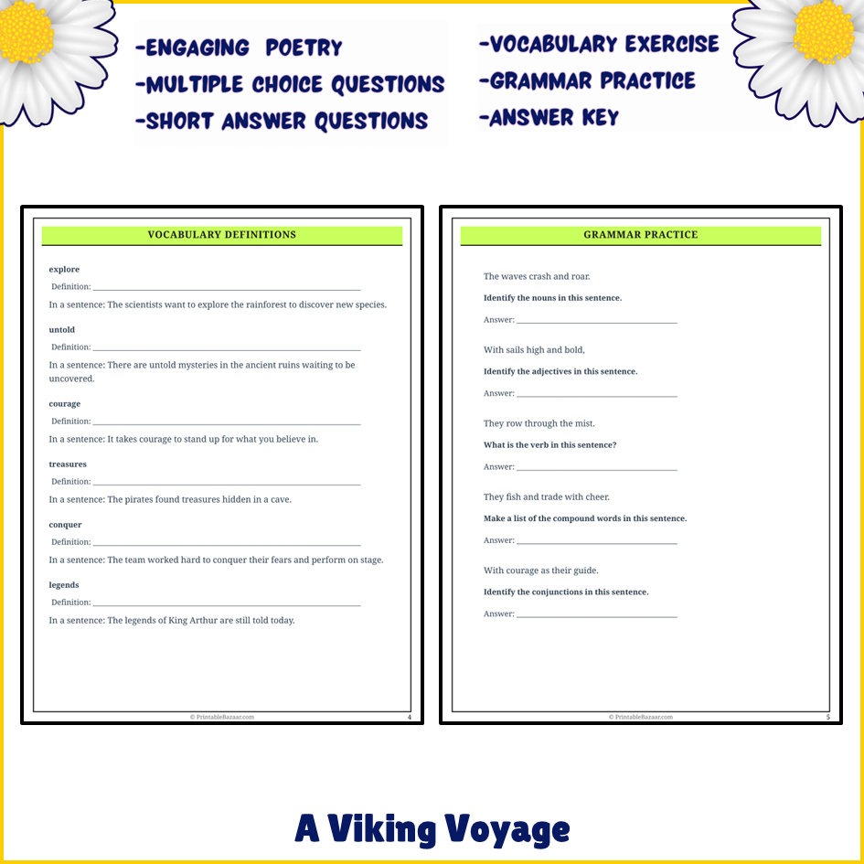 A Viking Voyage | Poem Grammar Worksheet Printable Activity