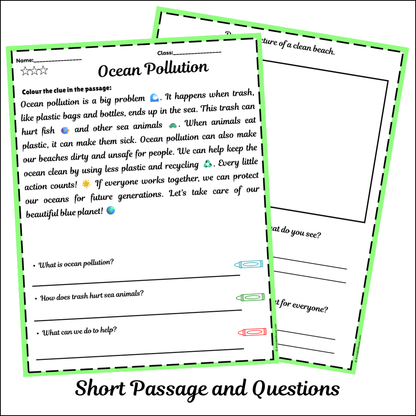 Ocean Pollution | Short Reading Comprehension Creative Worksheet