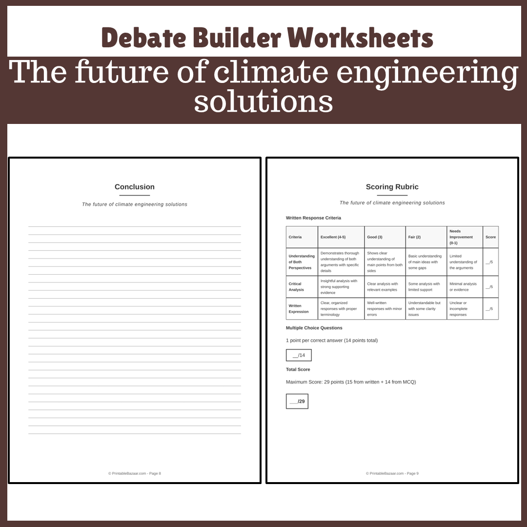 The future of climate engineering solutions | Favour and Against Worksheet Printable Activity