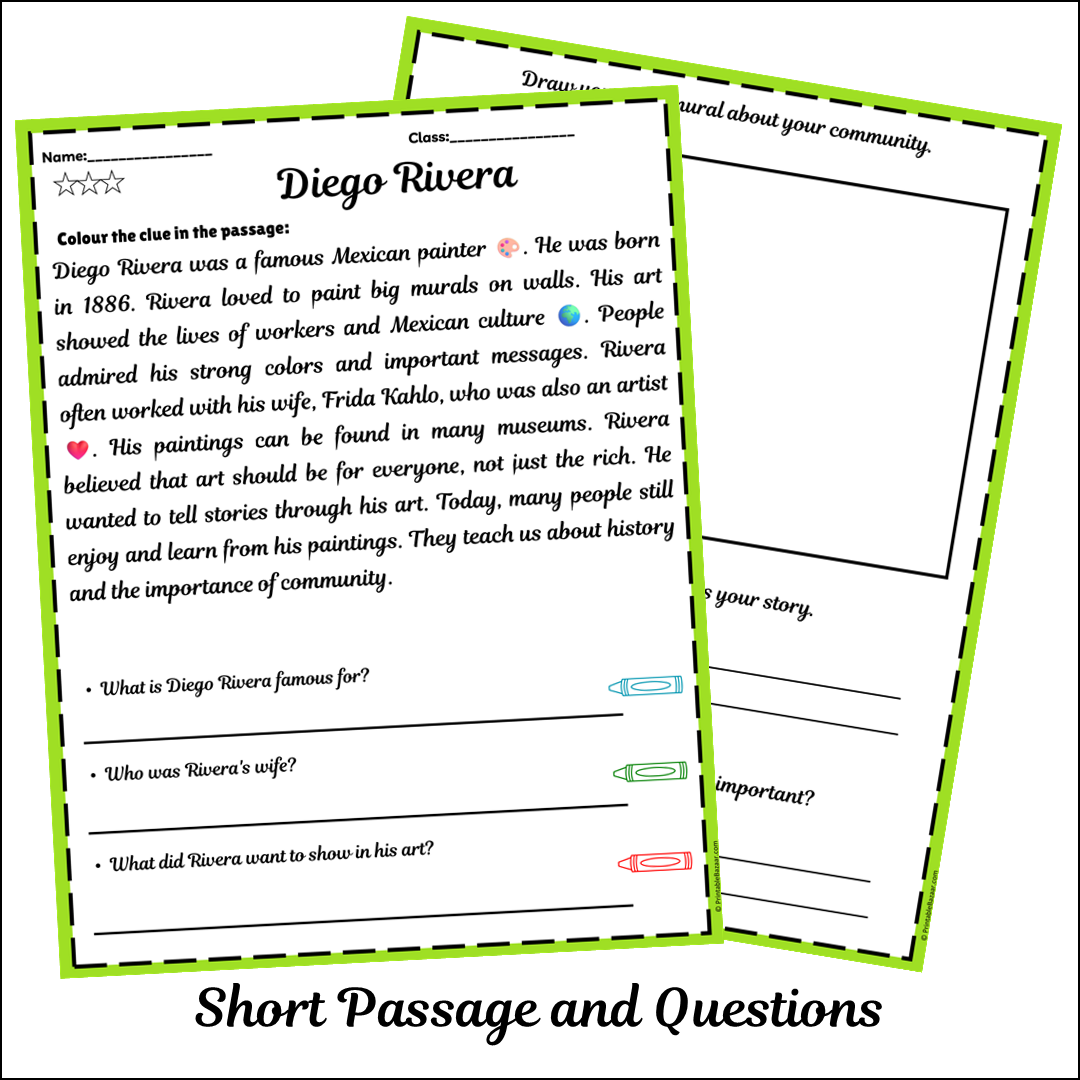 Diego Rivera | Short Reading Comprehension Creative Worksheet