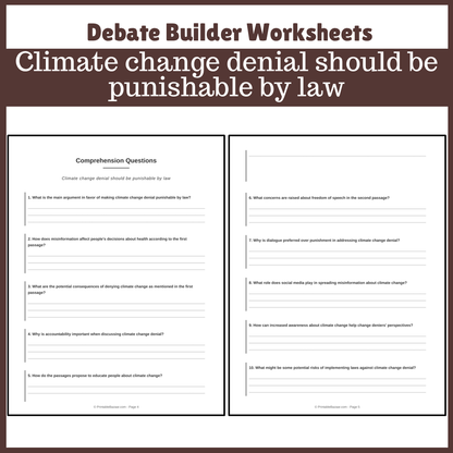 Climate change denial should be punishable by law | Favour and Against Worksheet Printable Activity