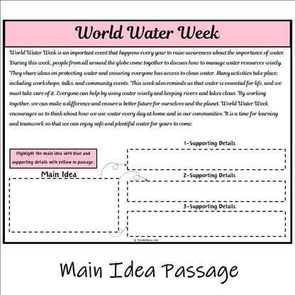 World Water Week | Main Idea and Supporting Details Reading Passage and Questions