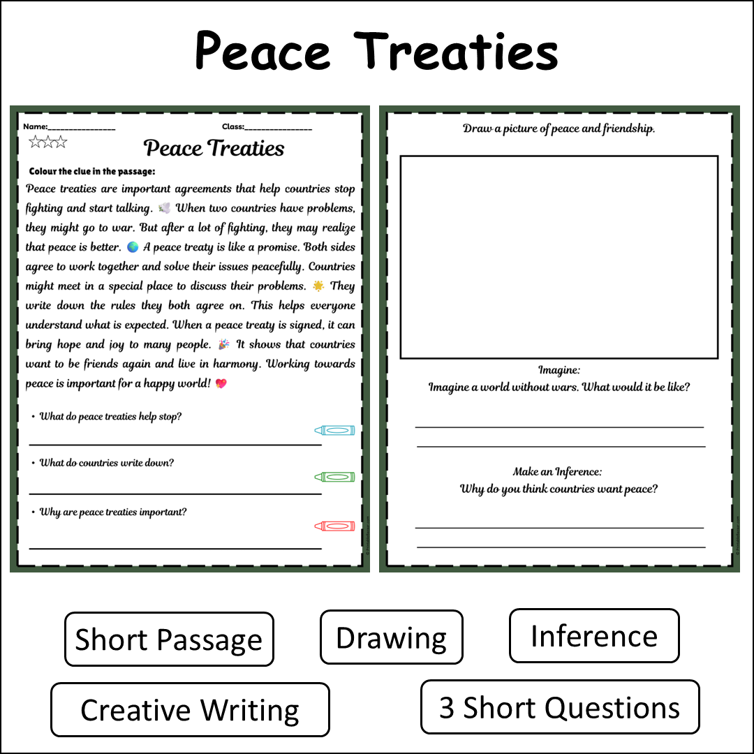 Peace Treaties | Short Reading Comprehension Creative Worksheet