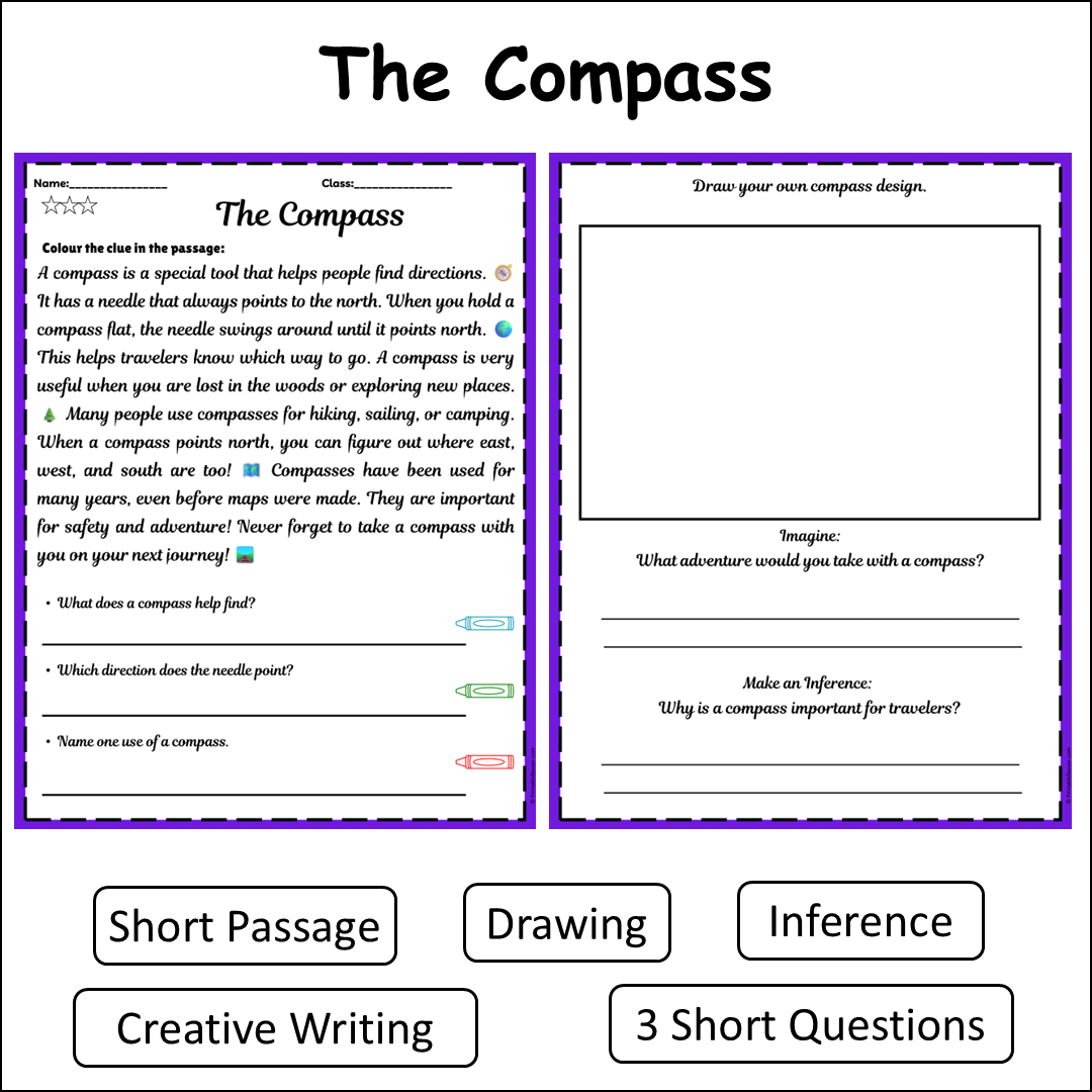 The Compass | Short Reading Comprehension Creative Worksheet