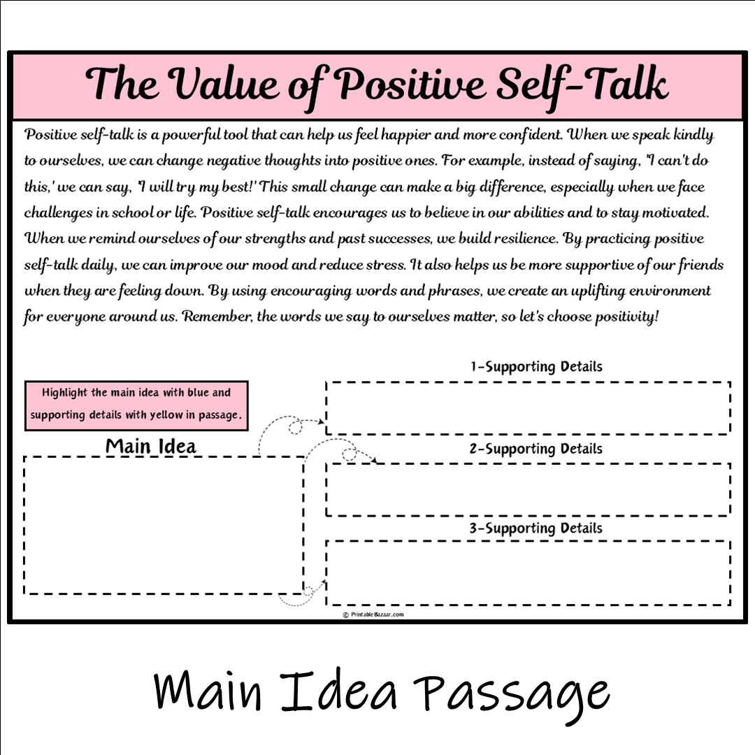 The Value of Positive Self-Talk | Main Idea and Supporting Details Reading Passage and Questions